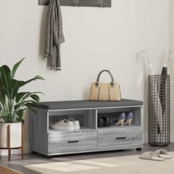 vidaXL Banc d'entrée avec coussin Gris Sonoma 100 x 38 x 46 cm