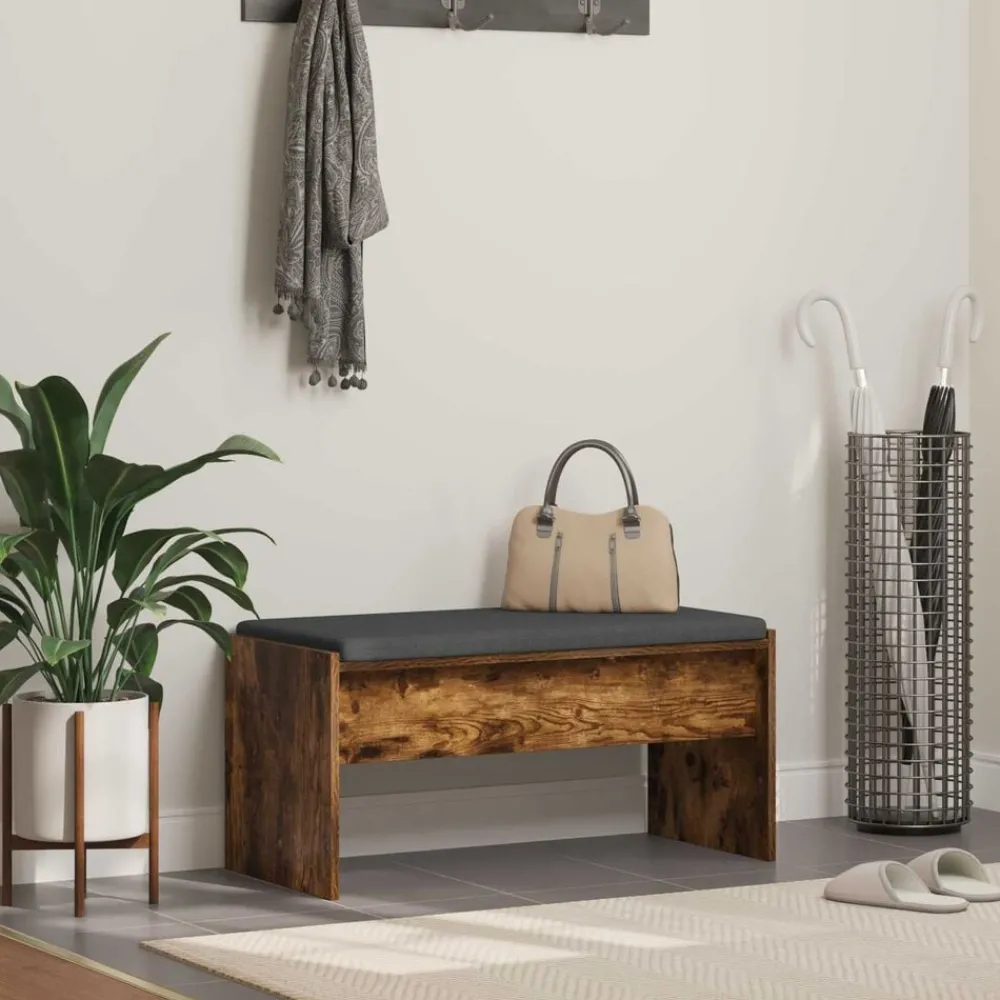 Bancs-vidaXL Banc d'entrée avec coussin Chêne fumé 83 x 38 x 40 cm Chêne fumé