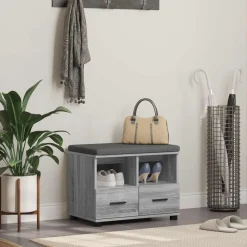 Bancs-vidaXL Banc d'entrée avec coussin Gris Sonoma 60 x 38 x 46 cm Sonoma gris