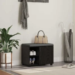 Bancs-vidaXL Banc d'entrée avec coussin Chêne Noir 60 x 38 x 46 cm Ch&ecirc;ne noir