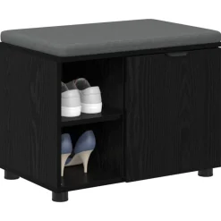 Bancs-vidaXL Banc d'entrée avec coussin Chêne Noir 60 x 38 x 46 cm Ch&ecirc;ne noir
