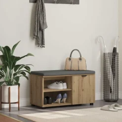 Bancs-vidaXL Banc d'entrée avec coussin Chêne Artisanal 80 x 38 x 46 cm ch&ecirc;ne artisanal