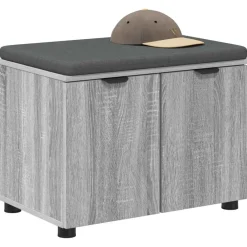 vidaXL Banc d'entrée avec coussin Gris Sonoma 60 x 38 x 46 cm
