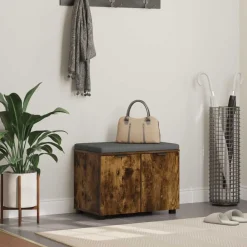 Bancs-vidaXL Banc d'entrée avec coussin Chêne Fumé 60 x 38 x 46 cm Ch&ecirc;ne fumé