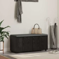 Bancs-vidaXL Banc d'entrée avec coussin Chêne Noir 100 x 38 x 46 cm Ch&ecirc;ne noir