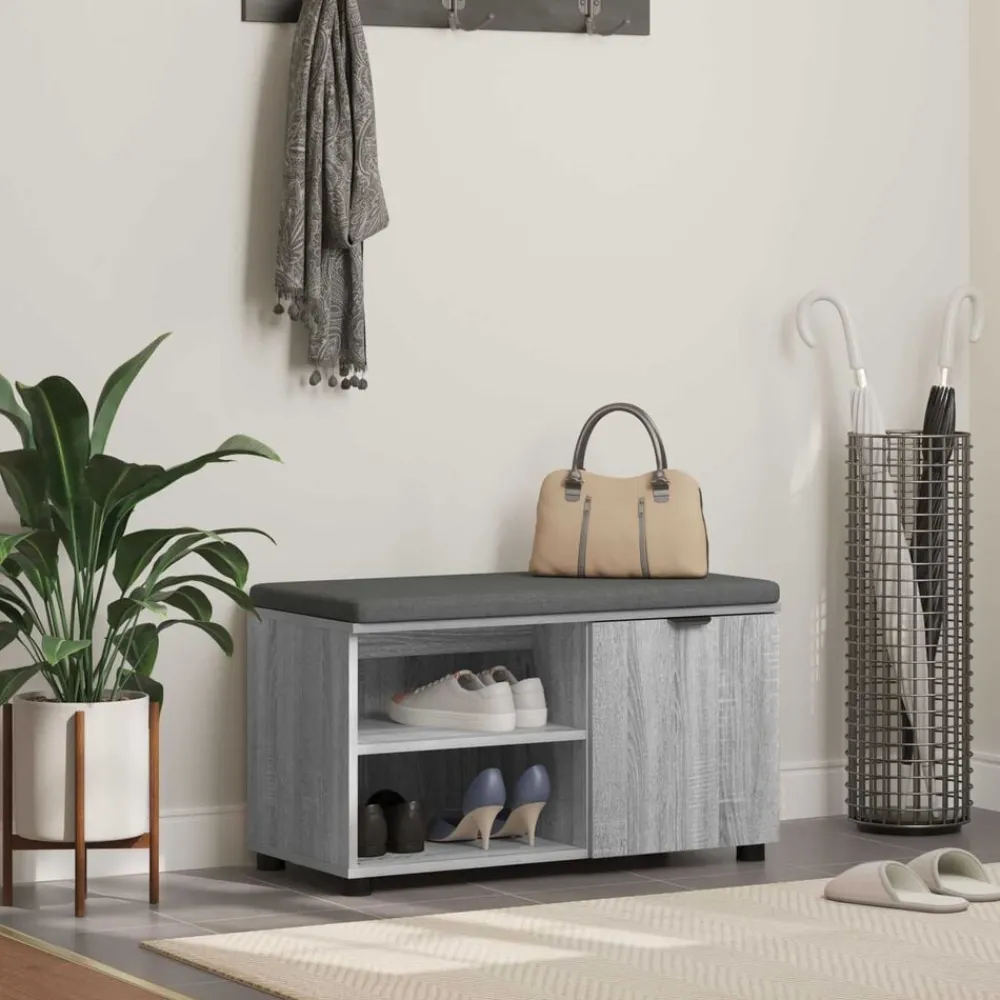 Bancs-vidaXL Banc d'entrée avec coussin Gris Sonoma 80 x 38 x 46 cm Sonoma gris