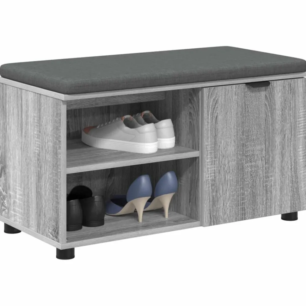 Bancs-vidaXL Banc d'entrée avec coussin Gris Sonoma 80 x 38 x 46 cm Sonoma gris