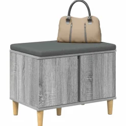 vidaXL Banc d'entrée avec coussin Gris Sonoma 60 x 38 x 46 cm