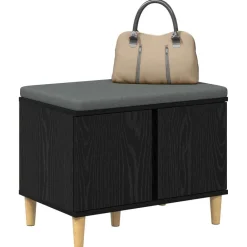 Bancs-vidaXL Banc d'entrée avec coussin Chêne Noir 60 x 38 x 46 cm Ch&ecirc;ne noir