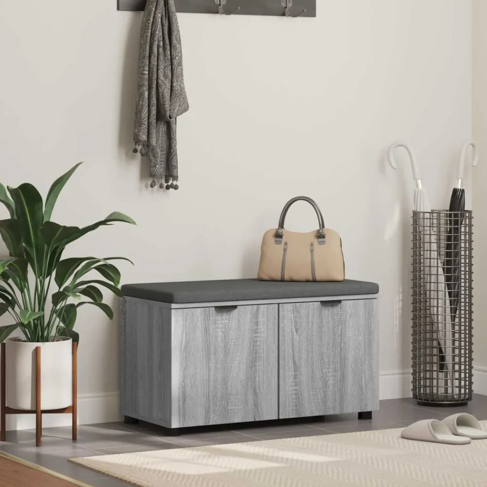 vidaXL Banc d'entrée avec coussin Gris Sonoma 80 x 38 x 46 cm