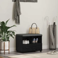 Bancs-vidaXL Banc d'entrée avec coussin Chêne Noir 60 x 38 x 46 cm Ch&ecirc;ne noir