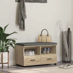 Bancs-vidaXL Banc d'entrée avec coussin Chêne Sonoma 80 x 38 x 46 cm Ch&ecirc;ne sonoma