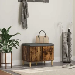 Bancs-vidaXL Banc d'entrée avec coussin Chêne Fumé 60 x 38 x 46 cm Ch&ecirc;ne fumé