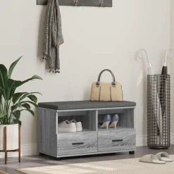 vidaXL Banc d'entrée avec coussin Gris Sonoma 80 x 38 x 46 cm