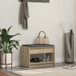 Bancs-vidaXL Banc d'entrée avec coussin Chêne Sonoma 63 x 38 x 45 cm