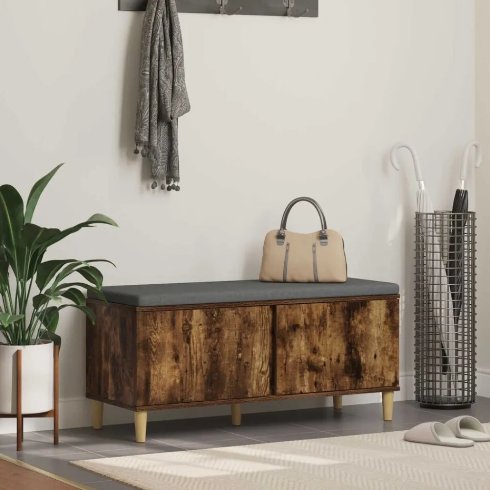 Bancs-vidaXL Banc d'entrée avec coussin Chêne Fumé 100 x 38 x 46 cm Chêne fumé