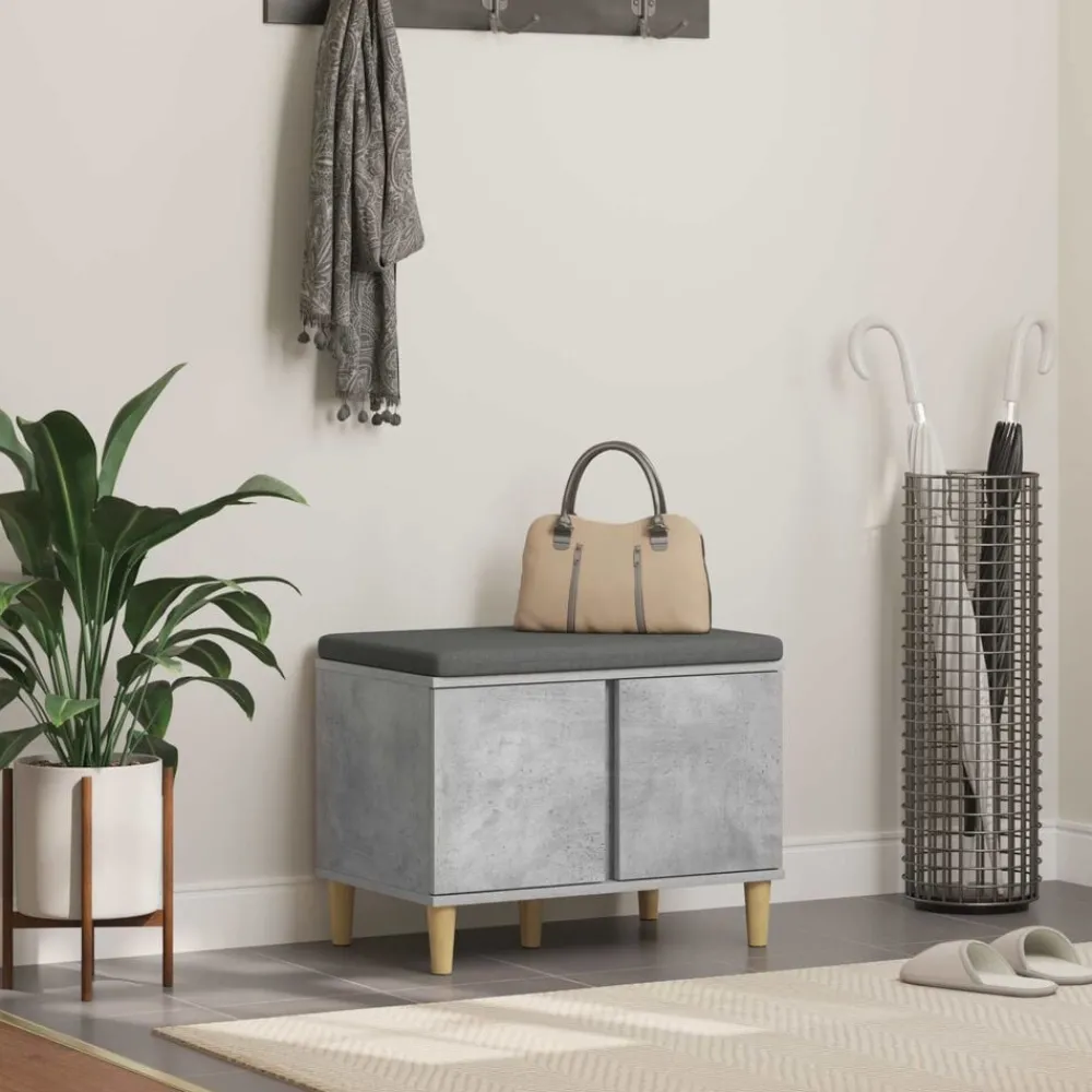 Bancs-vidaXL Banc d'entrée avec coussin 60 x 38 x 46 cm Gris béton