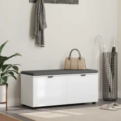 Bancs-vidaXL Banc d'entrée 100 x 38 x 46 cm Bois Ingénierie et Tissu Blanc