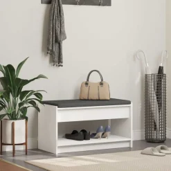 vidaXL Banc d'entrée Blanc 83 x 38 x 45 cm Bois Ingénierie et Tissu