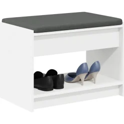 vidaXL Banc d'entrée Blanc 63 x 38 x 45 cm Bois Ingénierie et Tissu
