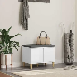 Bancs-vidaXL Banc d'entrée 60 x 38 x 46 cm Bois Ingénierie et Tissu Blanc
