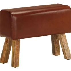 vidaXL Banc saut de cheval 58 cm cuir véritable et manguier