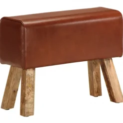 vidaXL Banc saut de cheval 58 cm cuir véritable et manguier