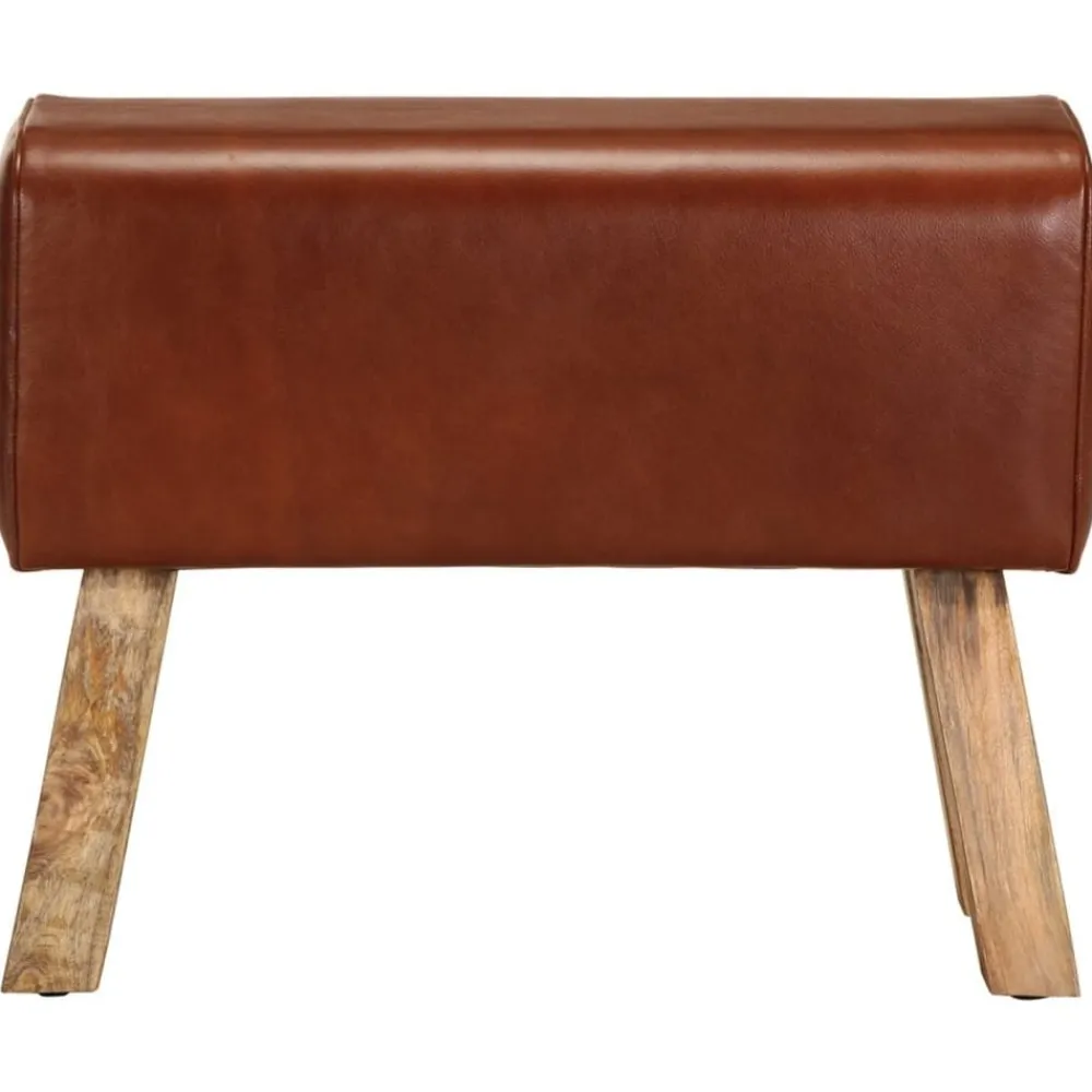 vidaXL Banc saut de cheval 58 cm cuir véritable et manguier