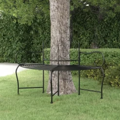 Mobilier De Jardin-vidaXL Banc tour d'arbre 150 cm Noir Acier