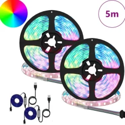 Luminaires-vidaXL Bande LED 2 pcs Noir et Transparent 2500 mm Cuivre et plastique