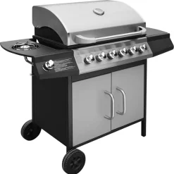 Arts De La Table & Arts Culinaires-vidaXL Barbecue à gaz 6 + 1 zone de cuisson Noir et argenté