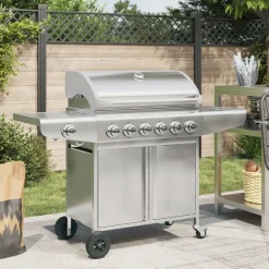 vidaXL Barbecue à gaz avec 7 brûleurs argent acier inoxydable
