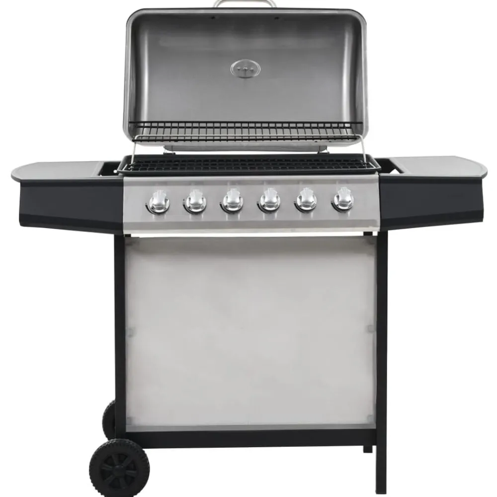Arts De La Table & Arts Culinaires-vidaXL Barbecue au gaz avec 6 zones de cuisson Inox Argenté Argenté et noir