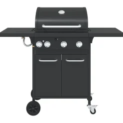 vidaXL Barbecue gril à gaz avec 4 brûleurs noir acier enduit de poudre