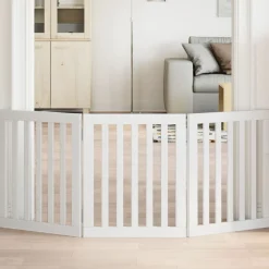 Articles Pour Animaux De Compagnie-vidaXL Barrière pour chien pliable 3 panneaux 150 cm bois de peuplier Blanc
