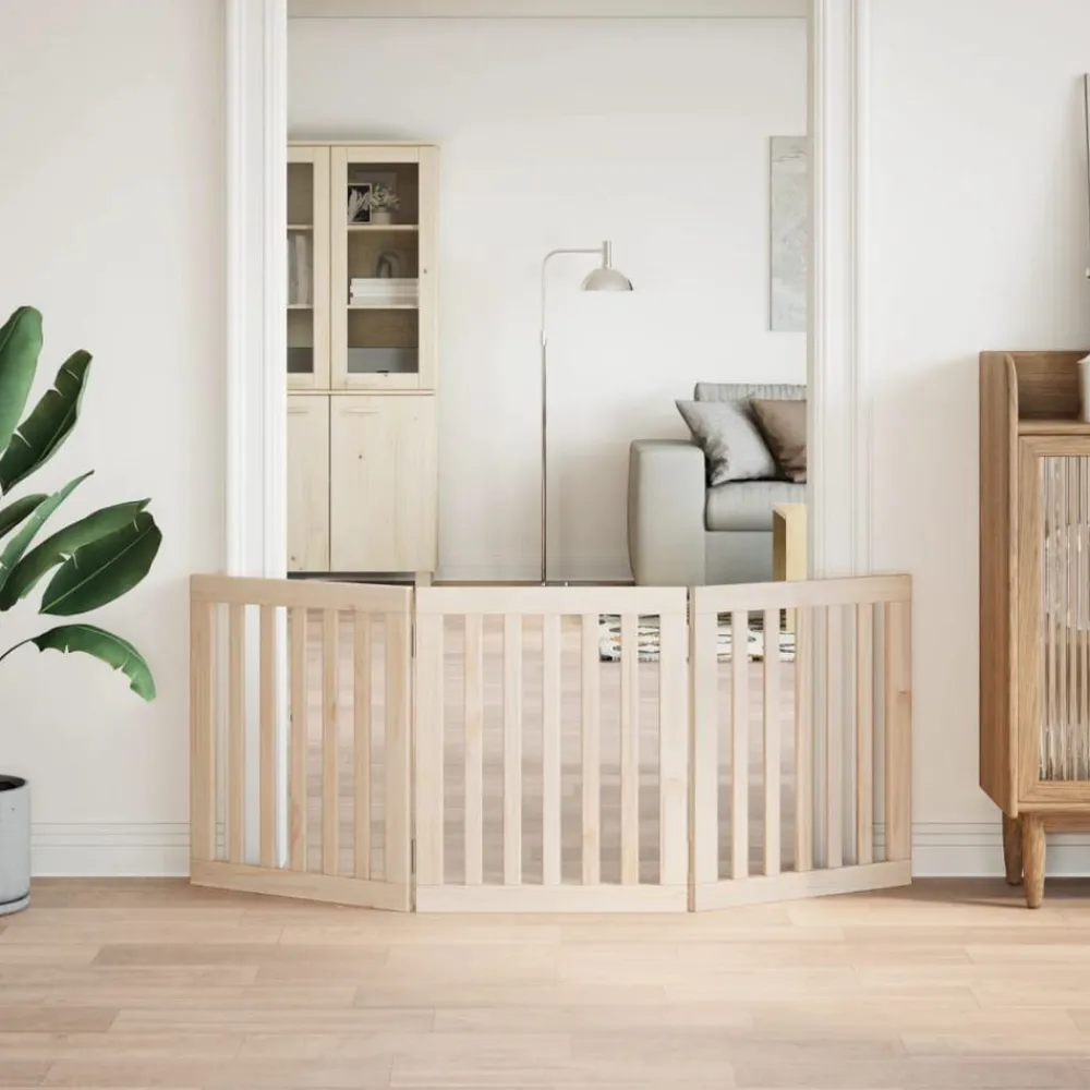 Articles Pour Animaux De Compagnie-vidaXL Barrière pour chien pliable à 3 panneaux 150 cm Bois de peuplier Naturel