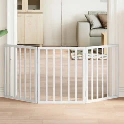 Articles Pour Animaux De Compagnie-vidaXL Barrière pour chien pliable 3 panneaux 150 cm bois de peuplier Blanc