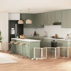 Articles Pour Animaux De Compagnie-vidaXL Barrière pour chiens avec porte pliable 9panneaux bois peuplier Naturel