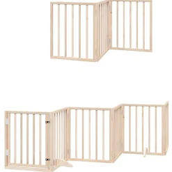 Articles Pour Animaux De Compagnie-vidaXL Barrière pour chiens avec porte pliable 9panneaux bois peuplier Naturel