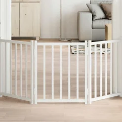Articles Pour Animaux De Compagnie-vidaXL Barrière pour chien pliable 3 panneaux 150 cm bois sapin massif Blanc