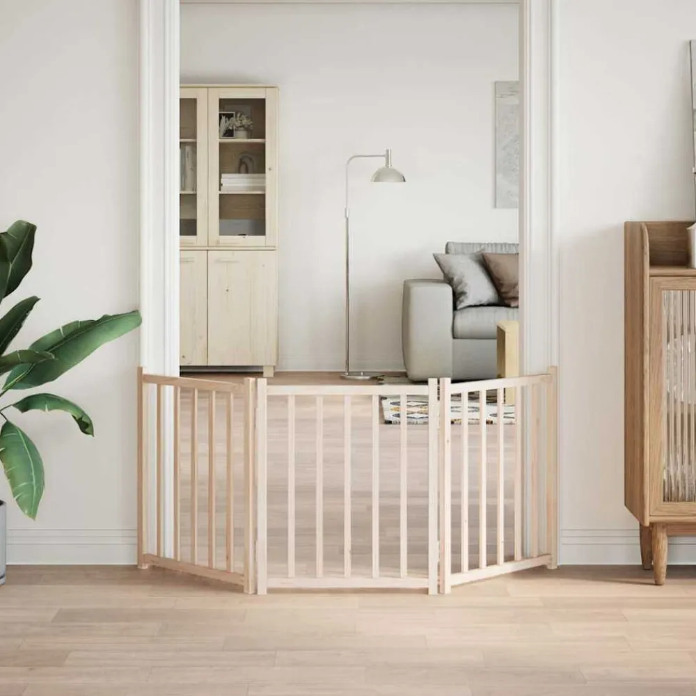 Articles Pour Animaux De Compagnie-vidaXL Barrière pour chien pliable 3 panneaux 150 cm bois sapin massif Naturel
