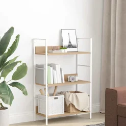 Étagères-vidaXL Bibliothèque à 3 niveaux chêne 60x27,6x90,5cm bois d'ingénierie Ch&ecirc;ne&nbsp;et blanc