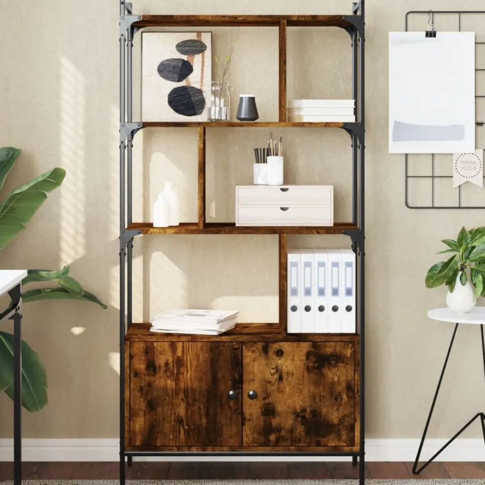 vidaXL Bibliothèque avec portes chêne fumé 76,5x30x154,5 cm