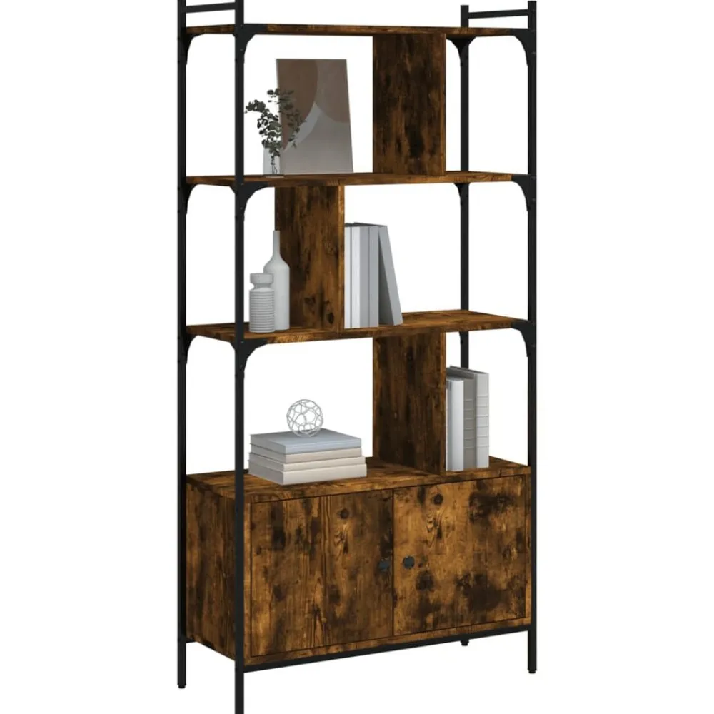 vidaXL Bibliothèque avec portes chêne fumé 76,5x30x154,5 cm