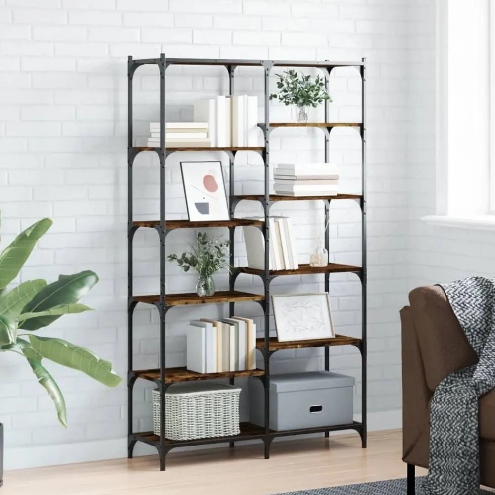 Étagères-vidaXL Bibliothèque chêne fumé 100x32x170 cm bois d'ingénierie et fer Chêne fumé