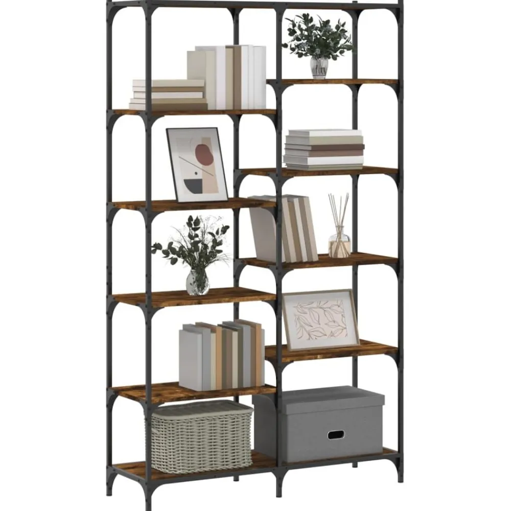 Étagères-vidaXL Bibliothèque chêne fumé 100x32x170 cm bois d'ingénierie et fer Chêne fumé