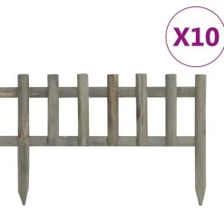 Clôtures & Barrières-vidaXL Bordure de jardin 10 pcs Bois de sapin 4,4 m Gris