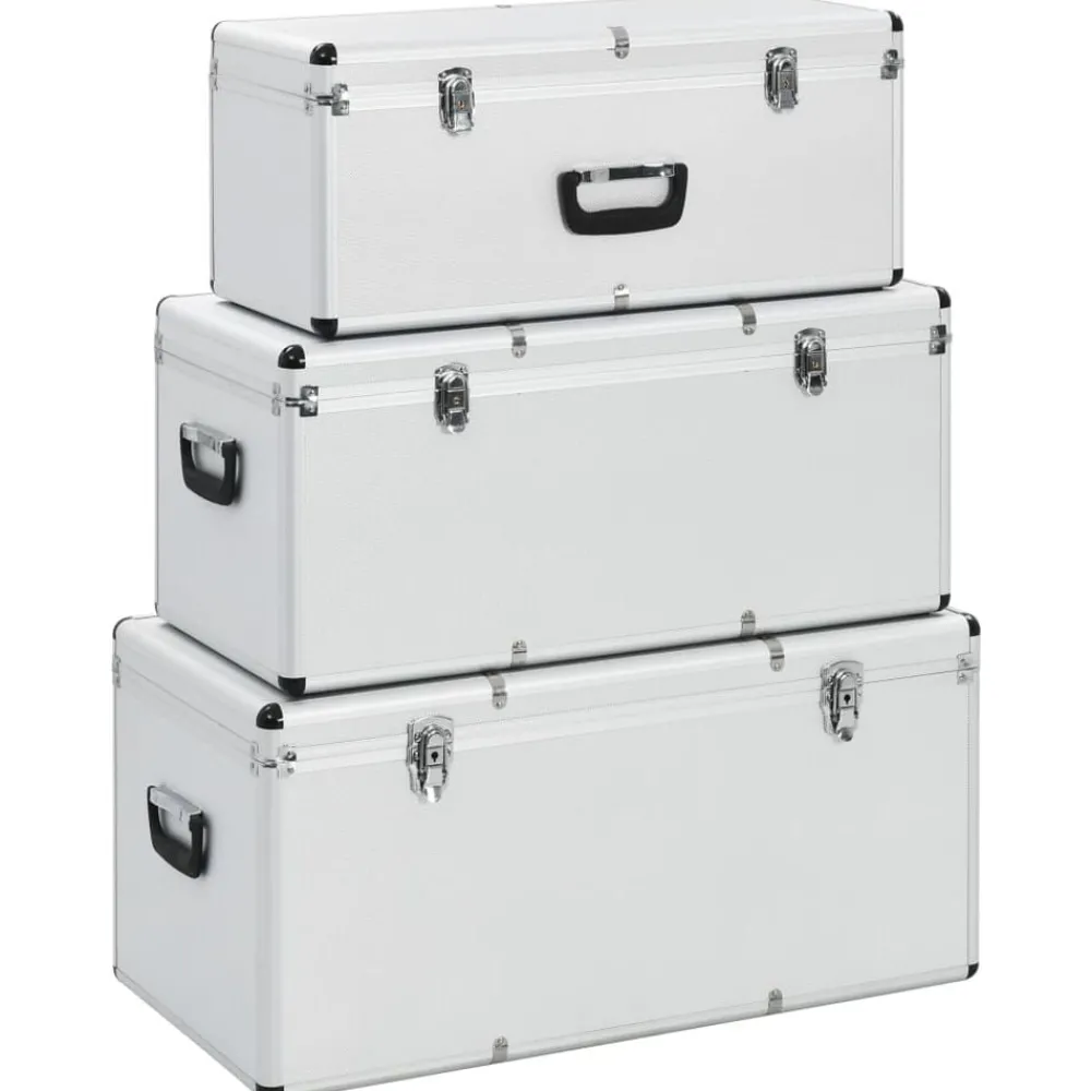 Accessoires De Quincaillerie-vidaXL Boîtes de rangement 3 pcs é Aluminium Argent