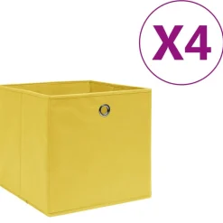 Produits Ménagers-vidaXL Boîtes de rangement 4 pcs Tissu intissé 28x28x28 cm Jaune