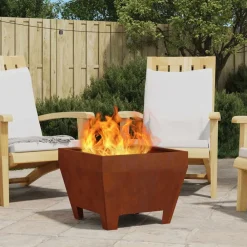 Cheminées-vidaXL Braise Marron 50 x 50 x 38 cm Acier patiné Acier corten/marron